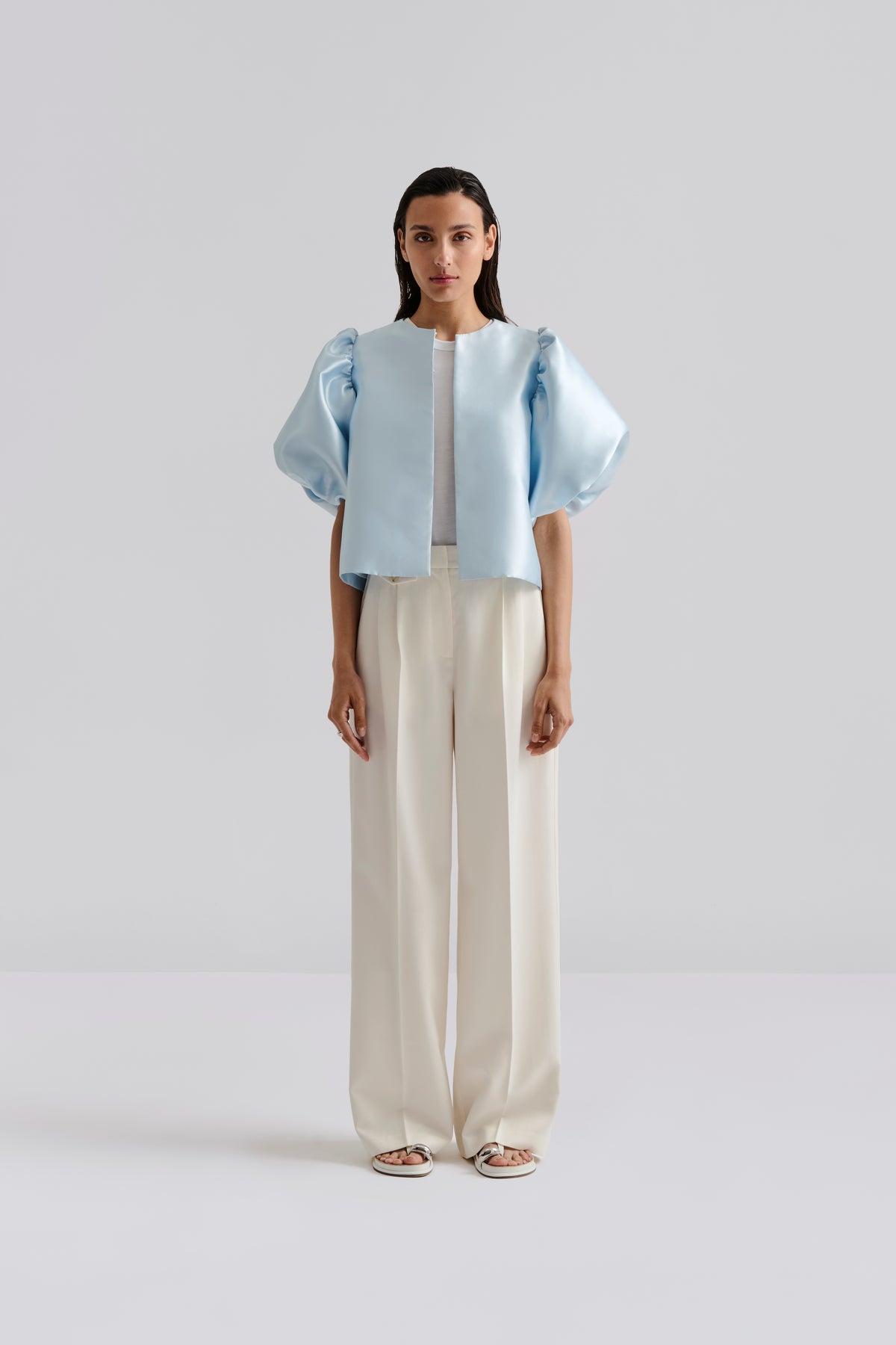 Cleo Puff Sleeve Blouse - Ice Blue