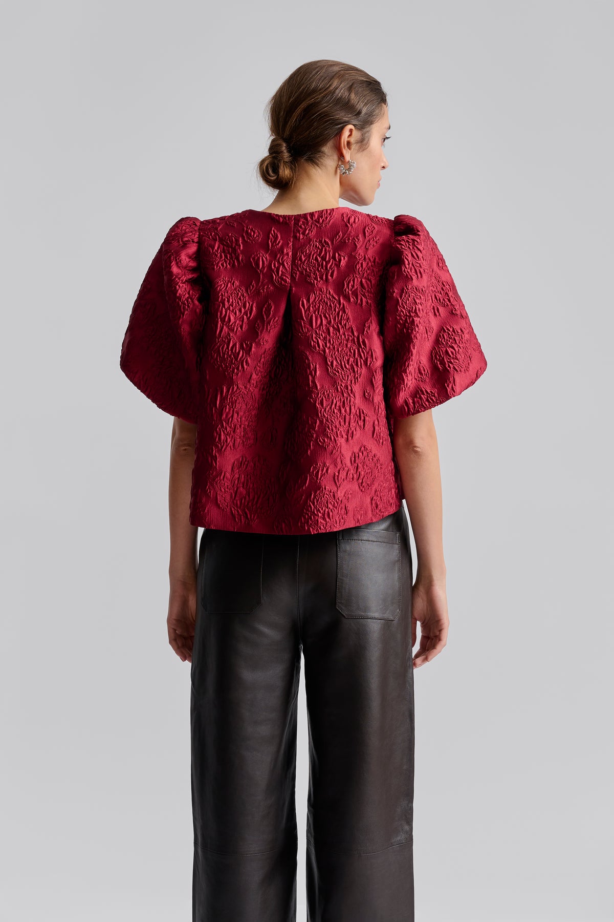 Cleo Puff Sleeve Blouse - Mörkröd