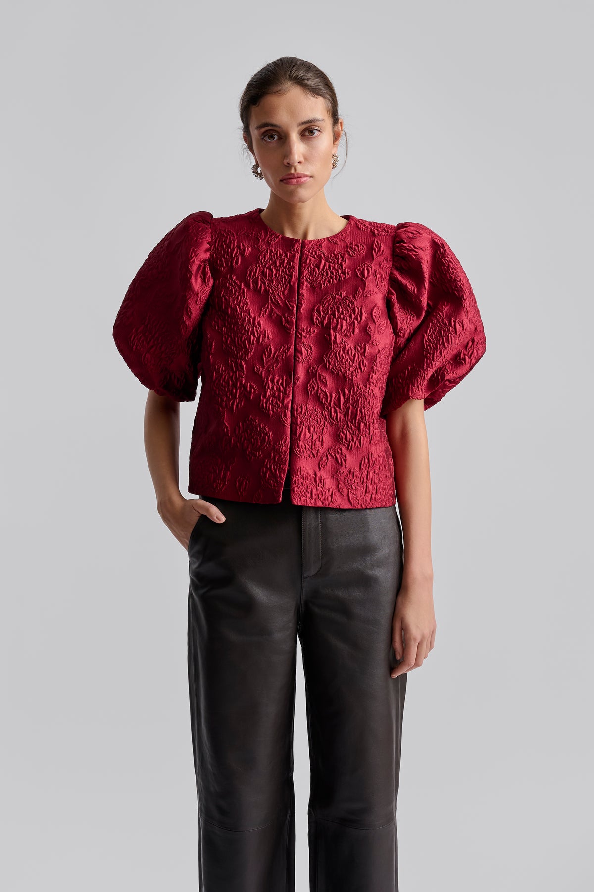 Cleo Puff Sleeve Blouse - Mörkröd