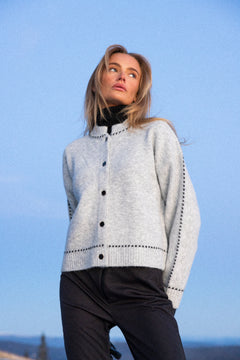 Amalie Stitch Cardigan - Light Grey Melange