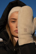 Mina Shearling Mittens - Beige