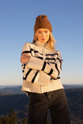 Thea Stripe Zip Cardigan - Sand / Navy