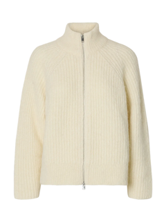 Anjuli Ls Knit Zip Cardigan - Snow White Melange
