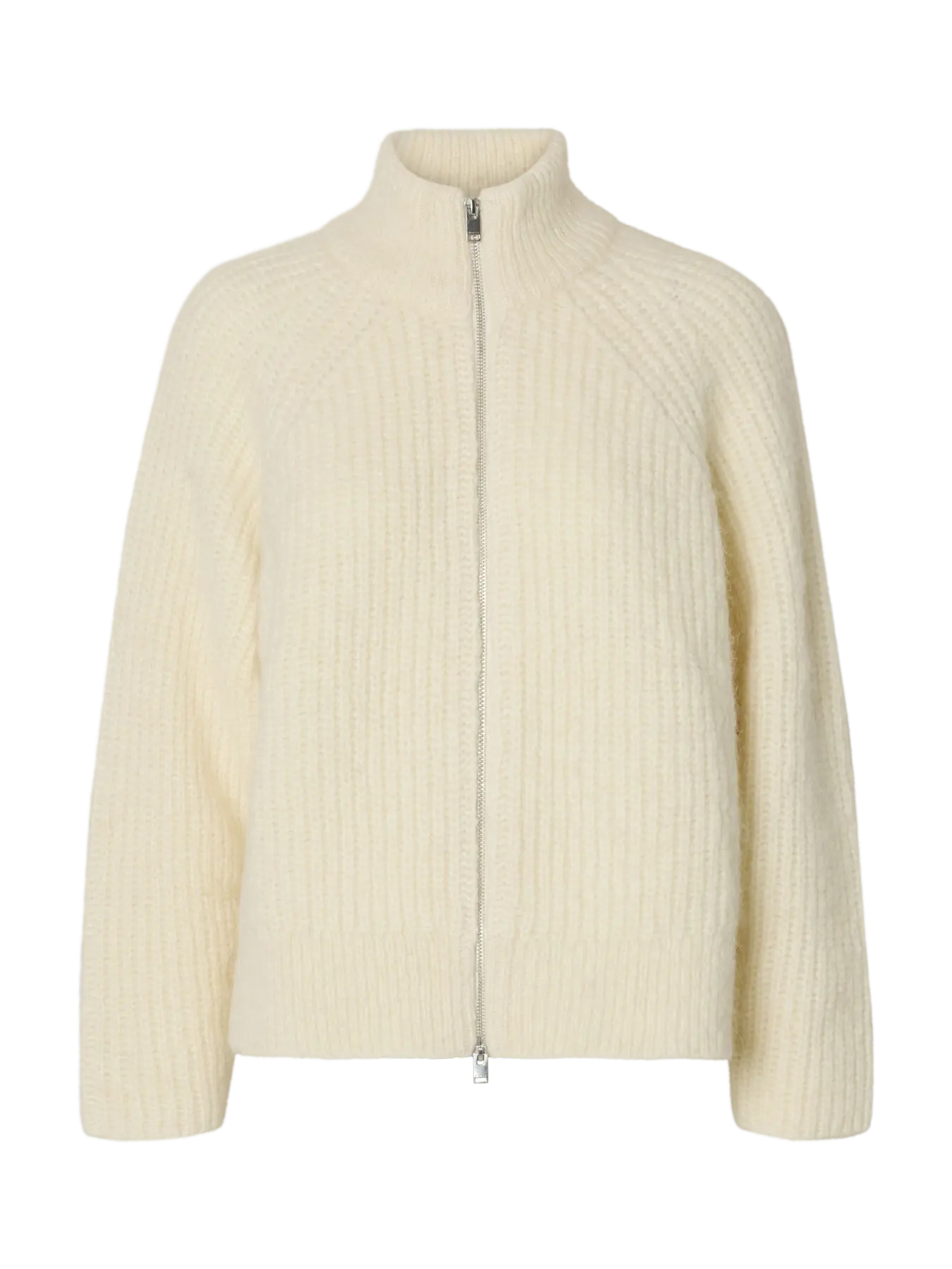 Anjuli Ls Knit Zip Kofta - Snow White Melange