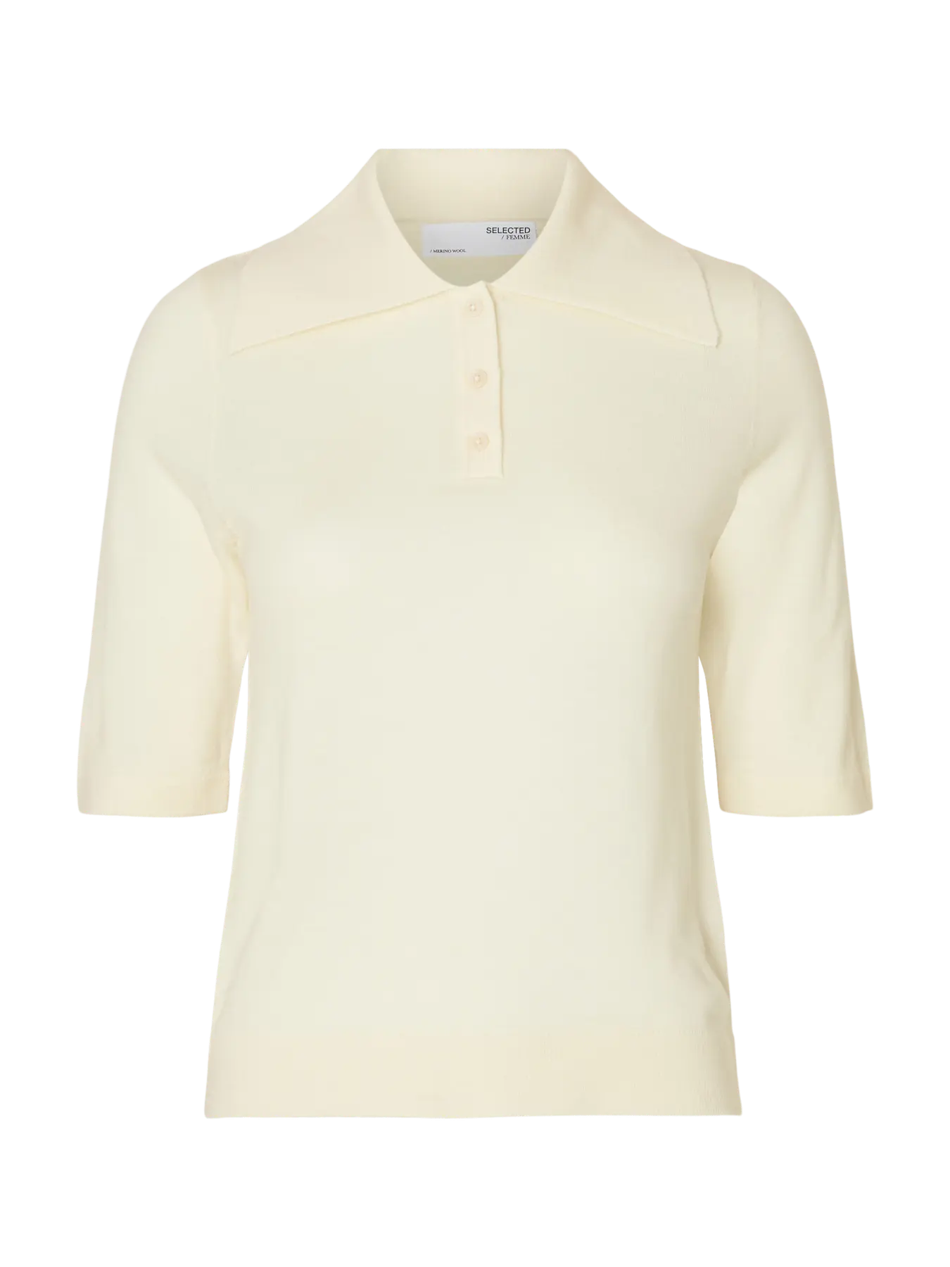 Thea 2/4 Knit Merino Collar Neck - Snow White