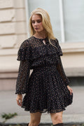 Eyra Chiffon Ruffle Mini Dress - Black Flower
