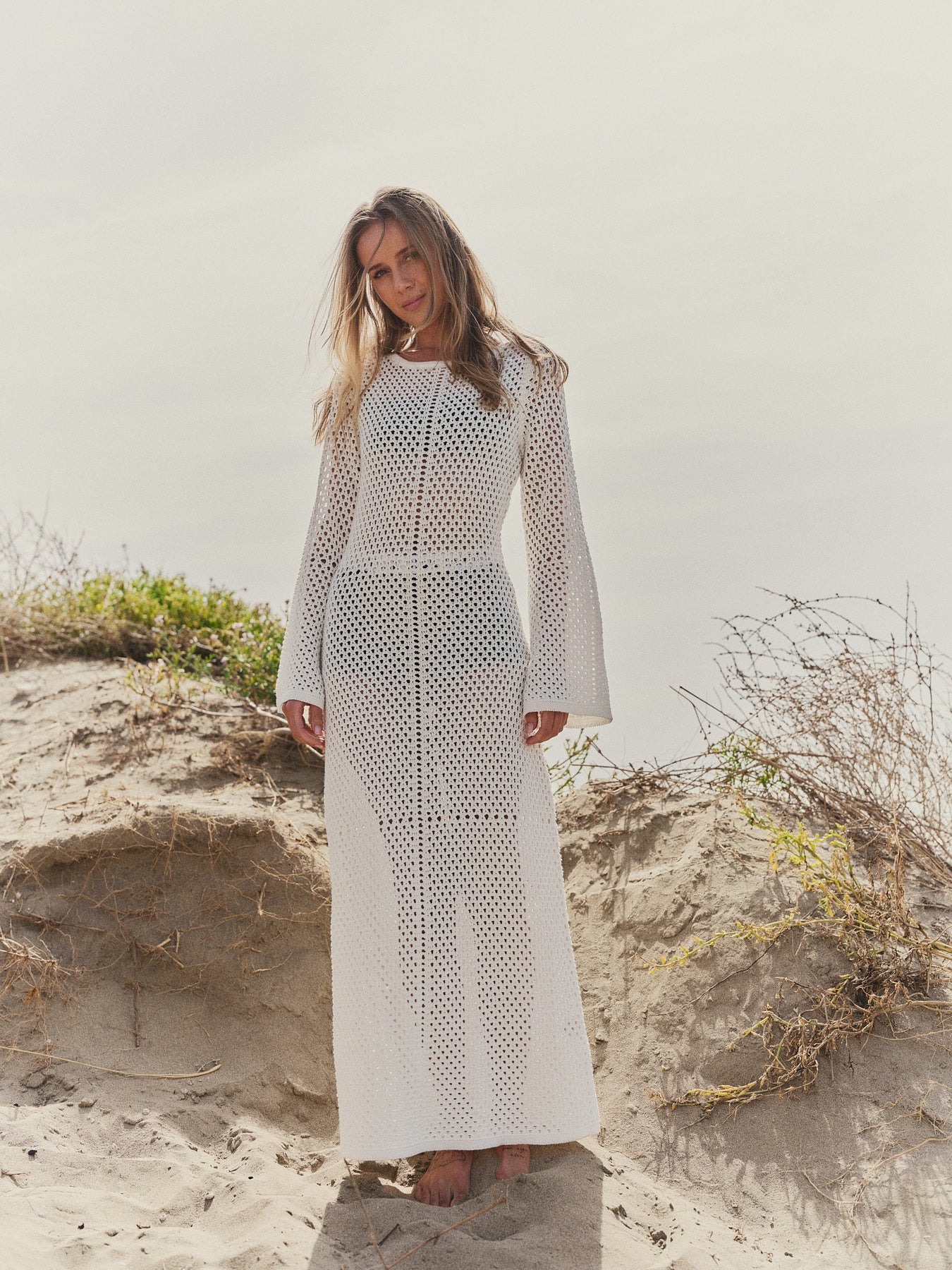 Cami Crochet Knit Maxi Dress - White