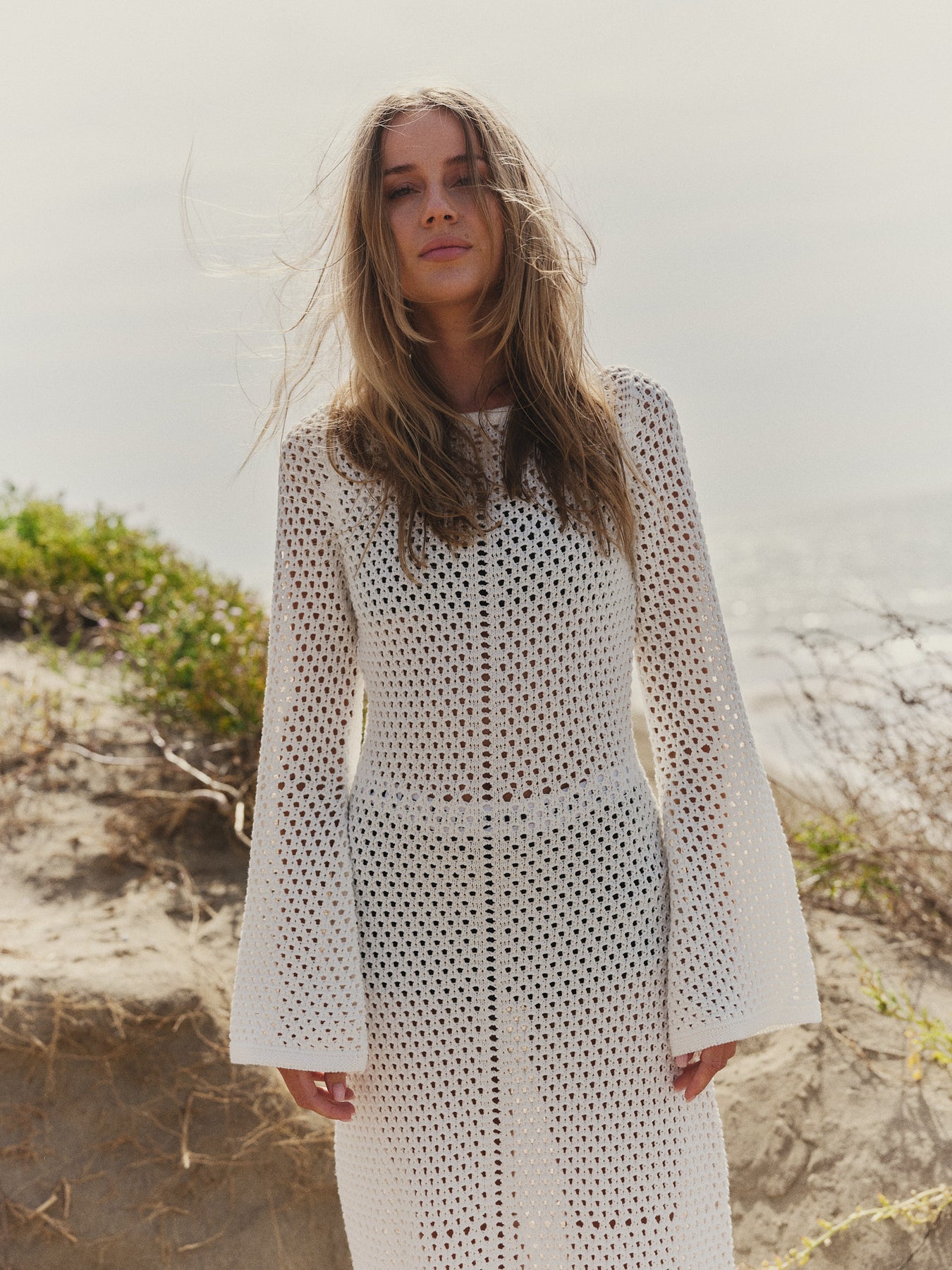 Cami Crochet Knit Maxi Dress - White