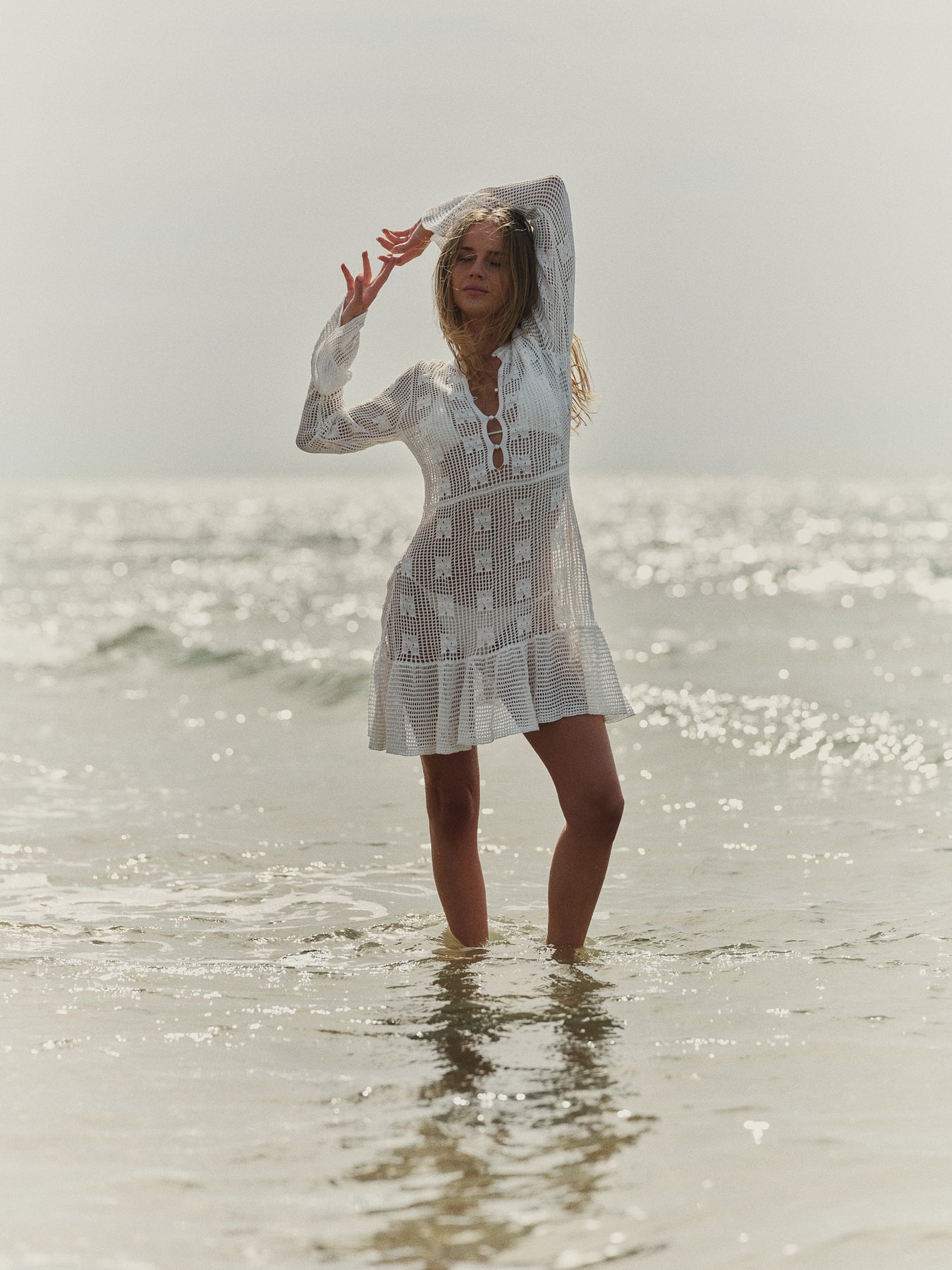 Kiki Crochet Knit Dress - White