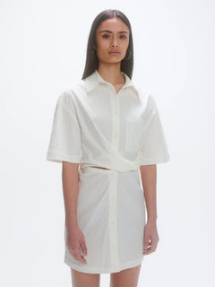Deconstructed Short Sleeve Dress - Irregular White Stripe
