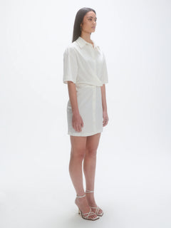 Deconstructed Short Sleeve Dress - Irregular White Stripe