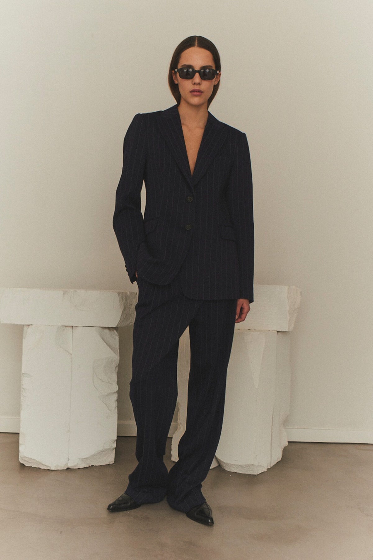 Zoe Pants - Navy/White Pinstripe