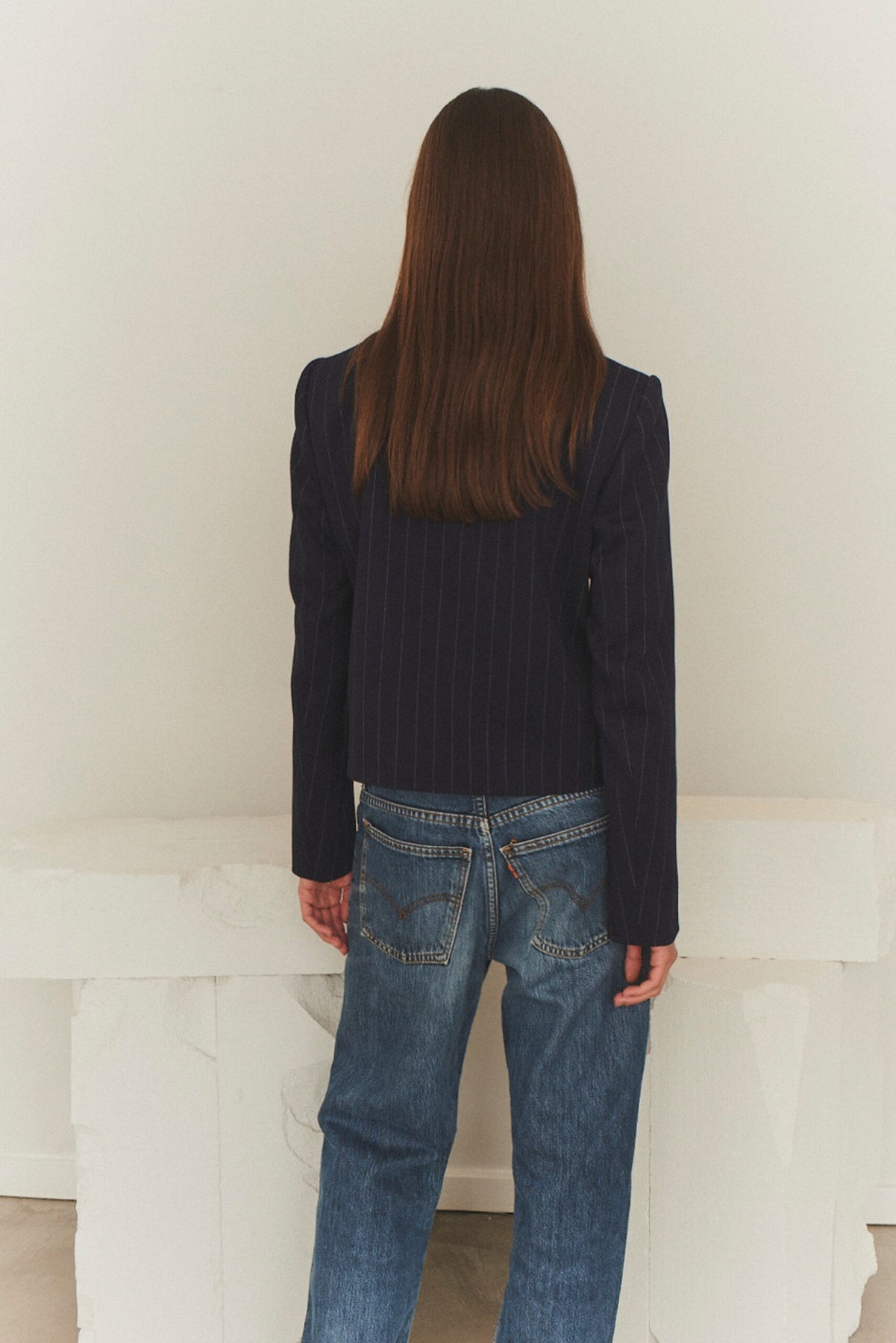 Zoe Pocket Jacket - Navy/White Pinstripe