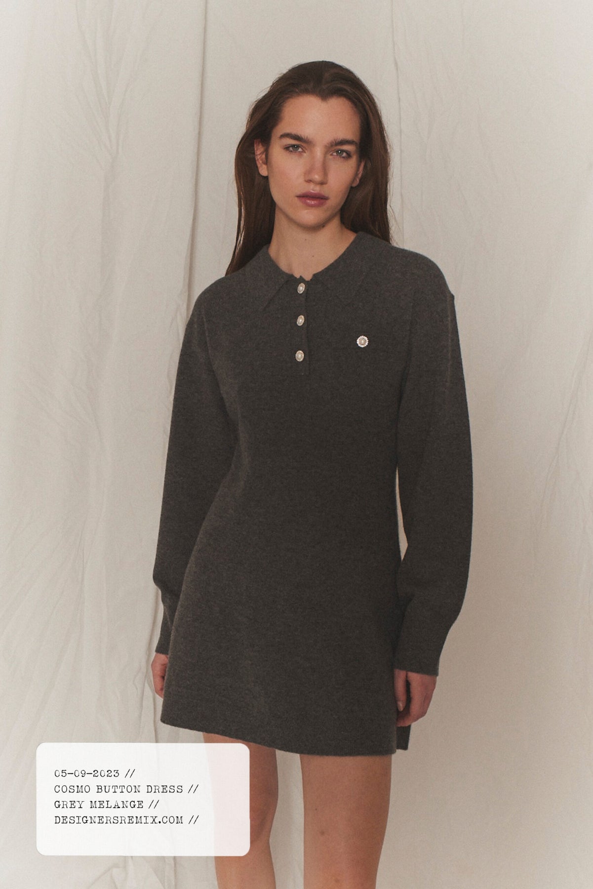 Cosmo Button Dress - Grey Melange