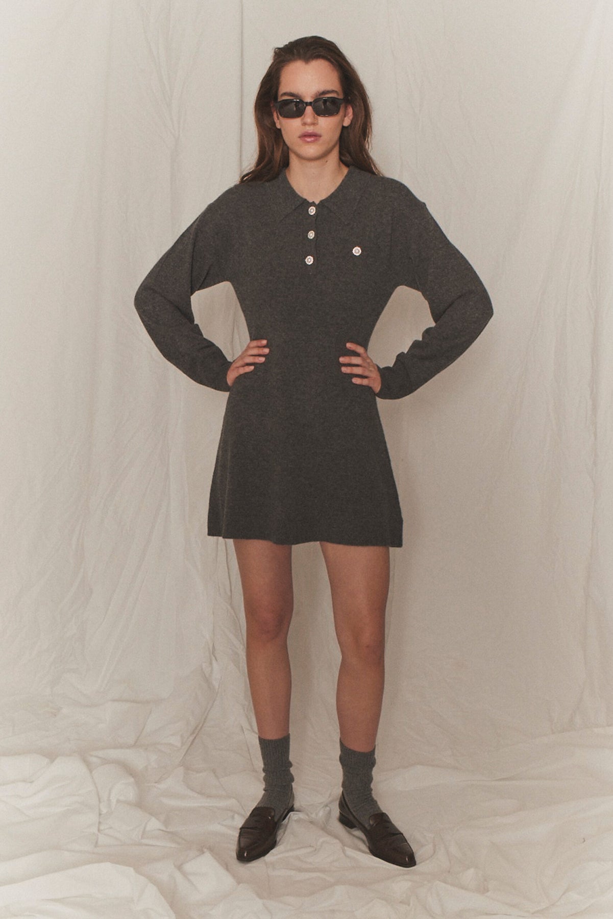 Cosmo Button Dress - Grey Melange