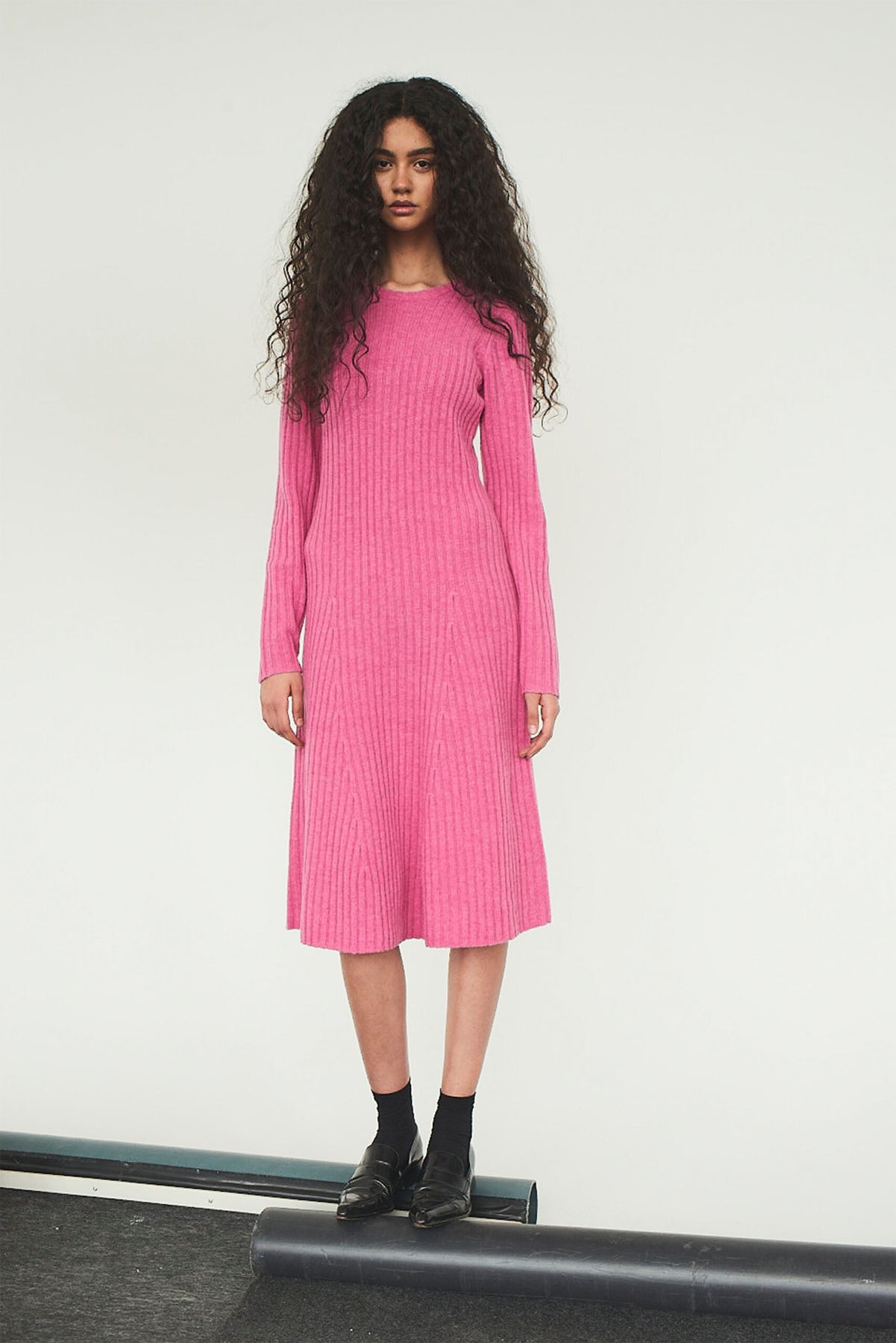 Carmen Rib Long Dress - Rasberry