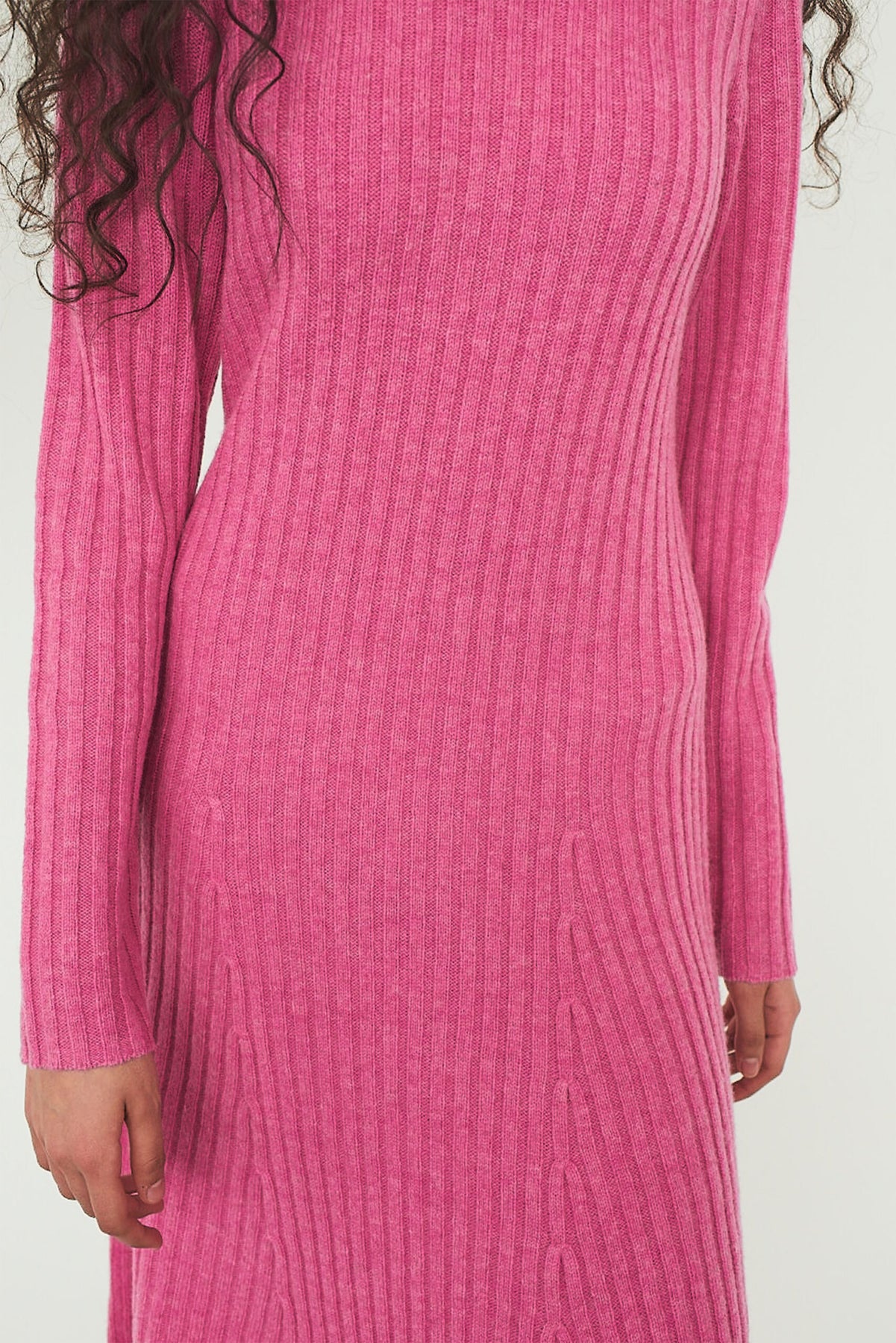 Carmen Rib Long Dress - Rasberry
