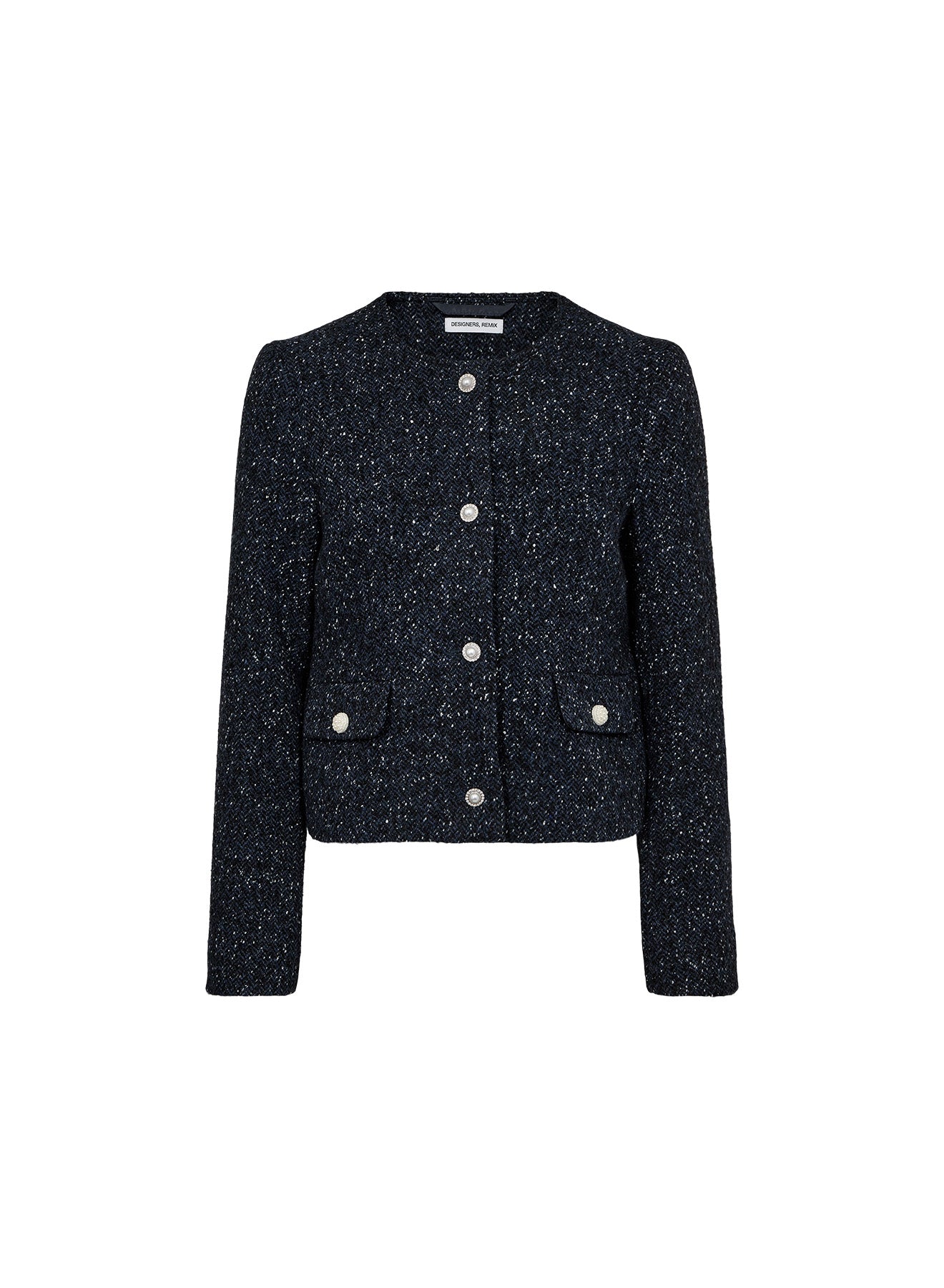 Amalia Jacket - Navy Bouclé Herringbone
