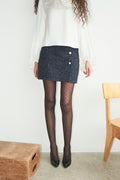 Amalia Skirt - Navy Bouclé Herringbone