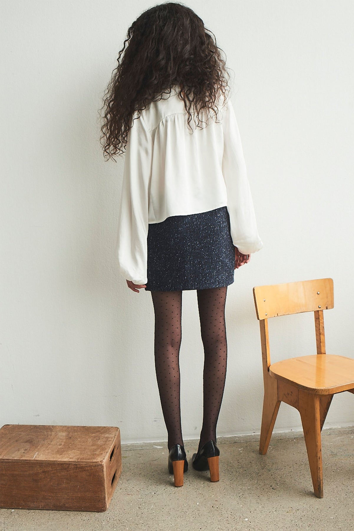 Amalia Skirt - Navy Bouclé Herringbone