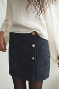 Amalia Skirt - Navy Bouclé Herringbone