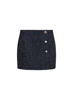 Amalia Skirt - Navy Bouclé Herringbone
