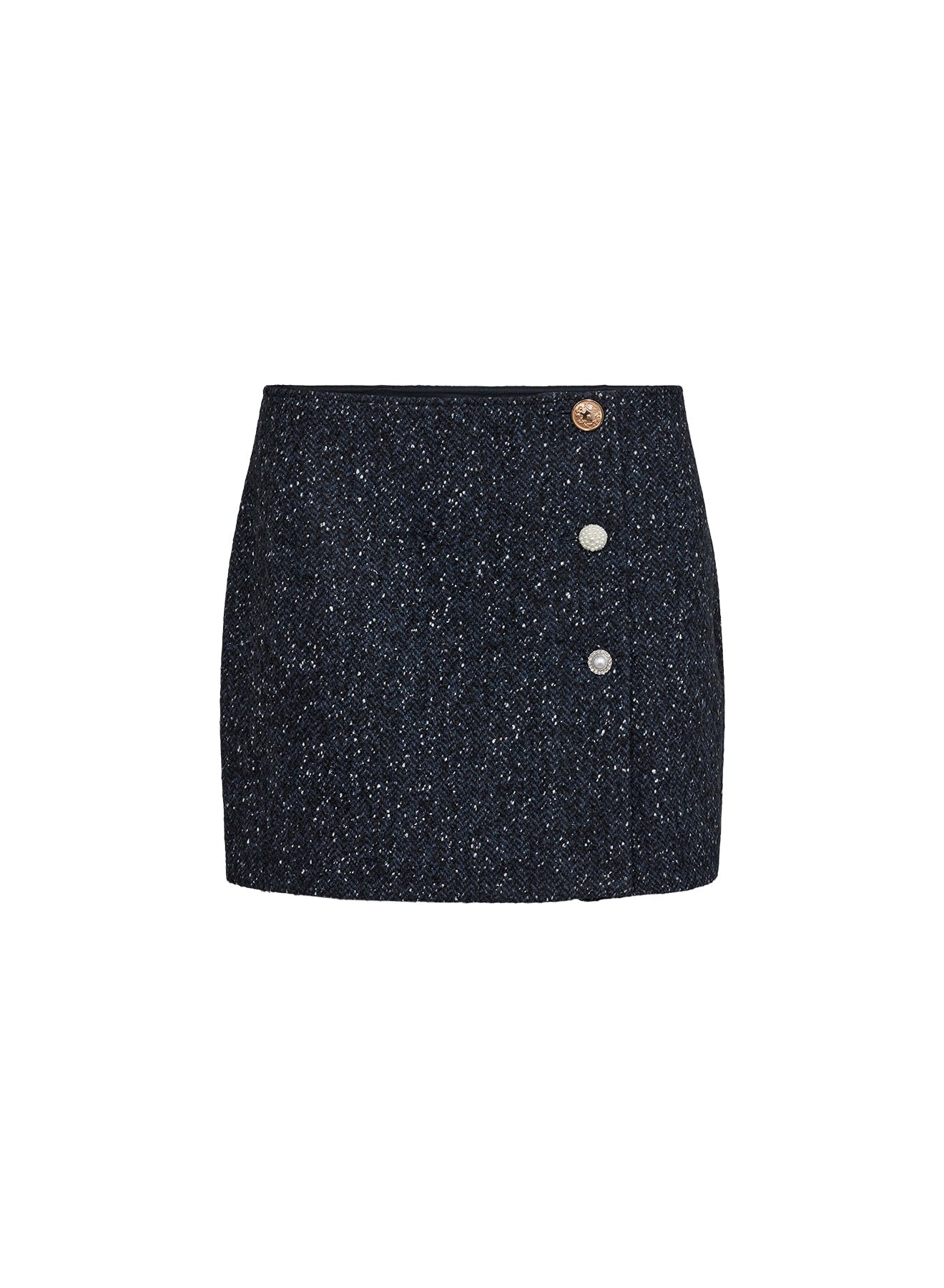 Amalia Skirt - Navy Bouclé Herringbone