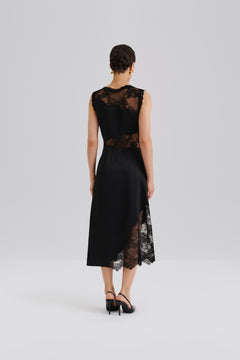 Desire Lace Trimmed Cut Out Midi Dress - Black