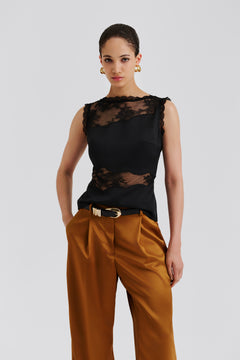 Desire Lace Trimmed Cut Out Top - Black