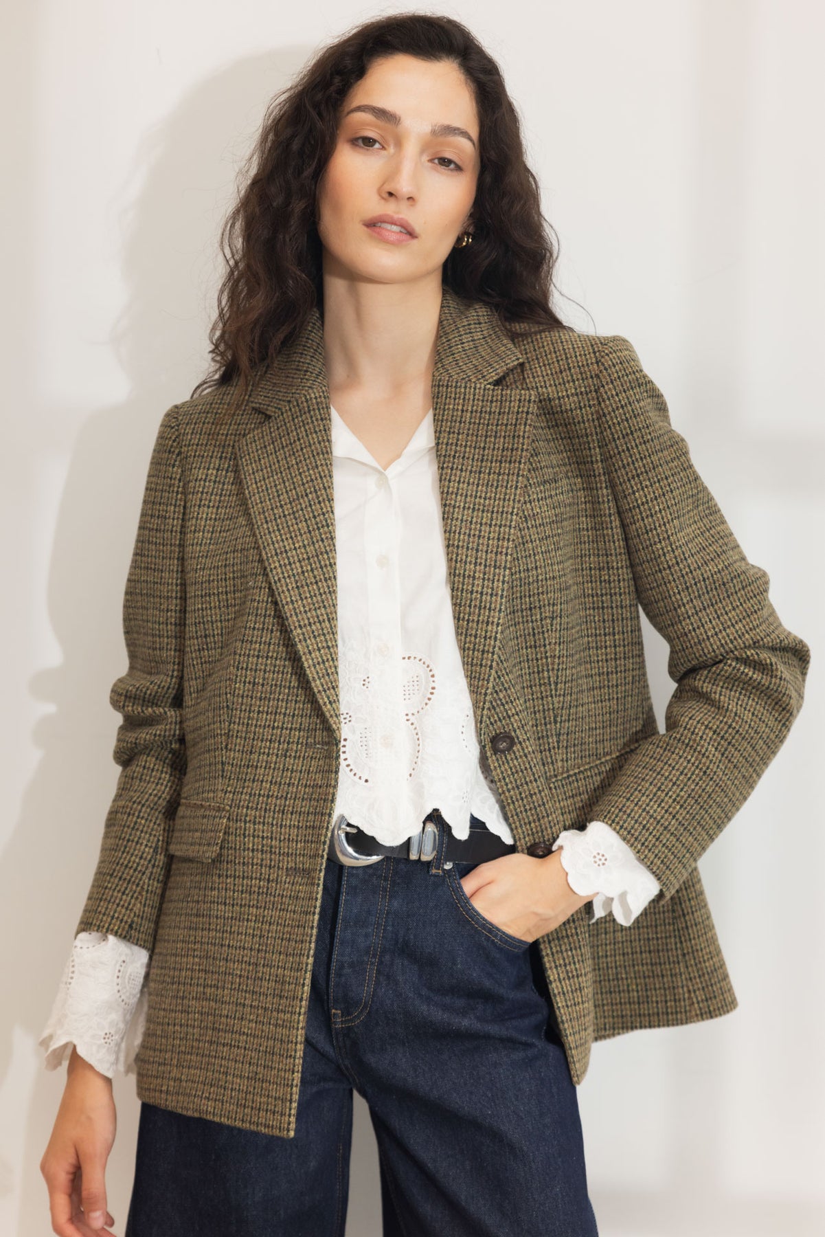 Brook Houndstooth Blazer - Grön houndstooth