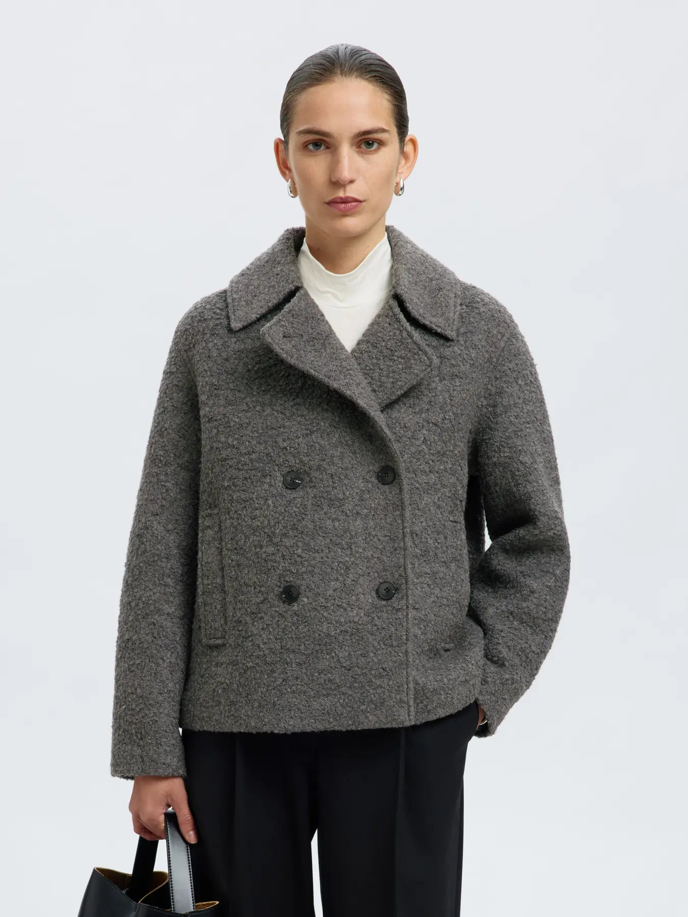 Alma Boucle Wool Blend Jacket - Medium Grey Melange