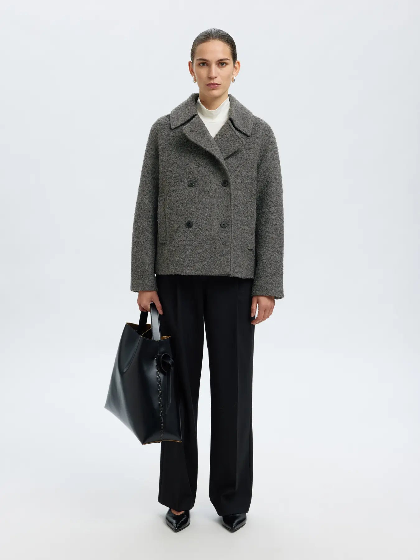 Alma Boucle Wool Blend Jacket - Medium Grey Melange