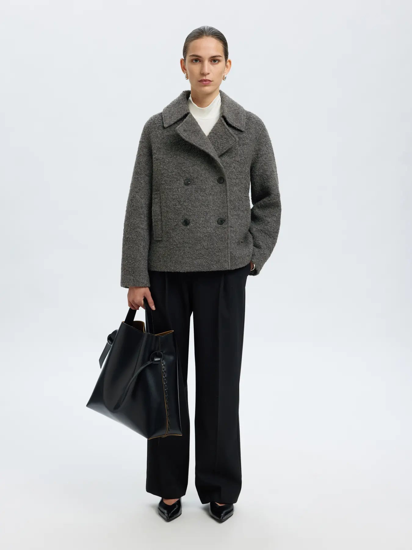 Alma Boucle Wool Blend Jacket - Medium Grey Melange