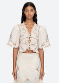 Edwina Embroidery S/Slv Tie Front Top - White