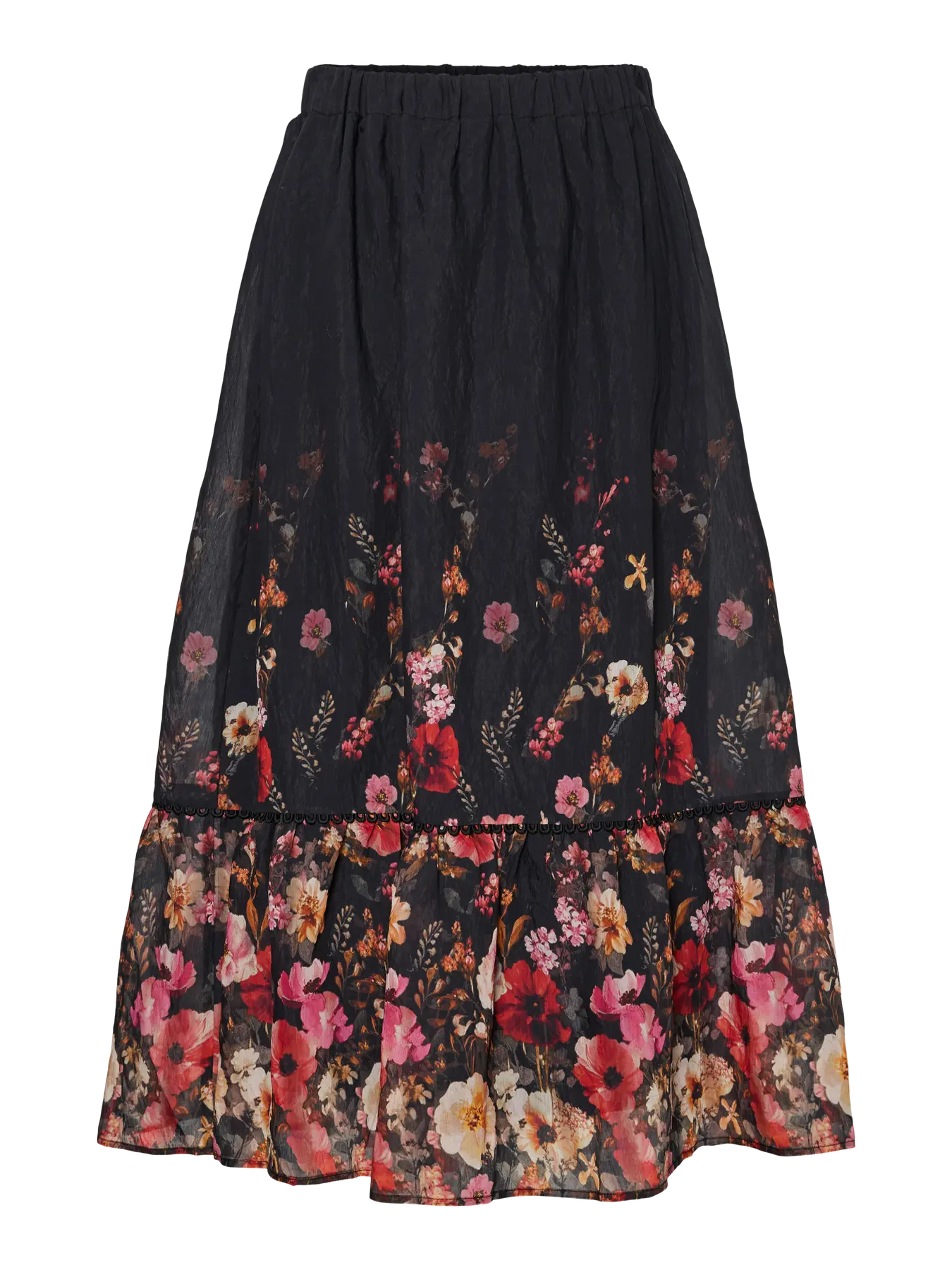 Y.A.S Yasromantica Hw Long Skirt - Svart