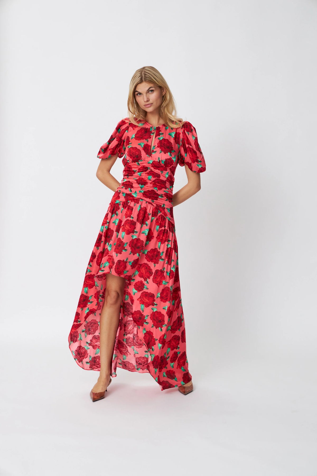 Elaine Dress - Coral Roses