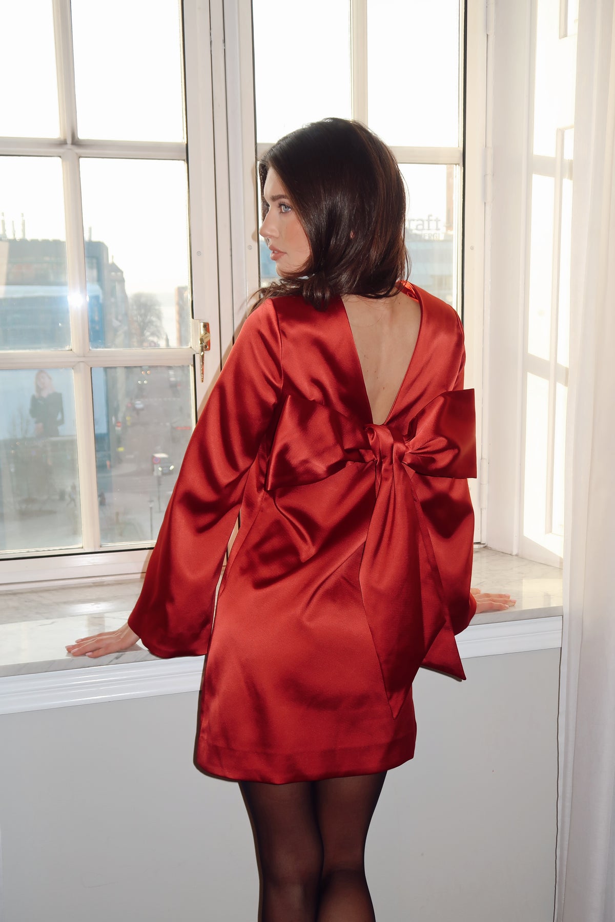 Elna Bow Detailed Mini Dress - Djupröd