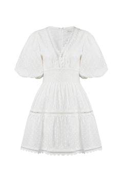 Elvira V-Neck Mini Dress - White