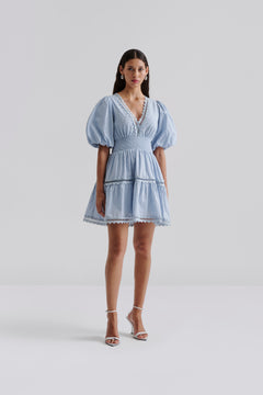 Elvira V-Neck Mini Dress - Dusty Blue