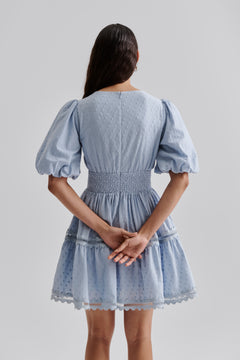 Elvira V-Neck Mini Dress - Dusty Blue