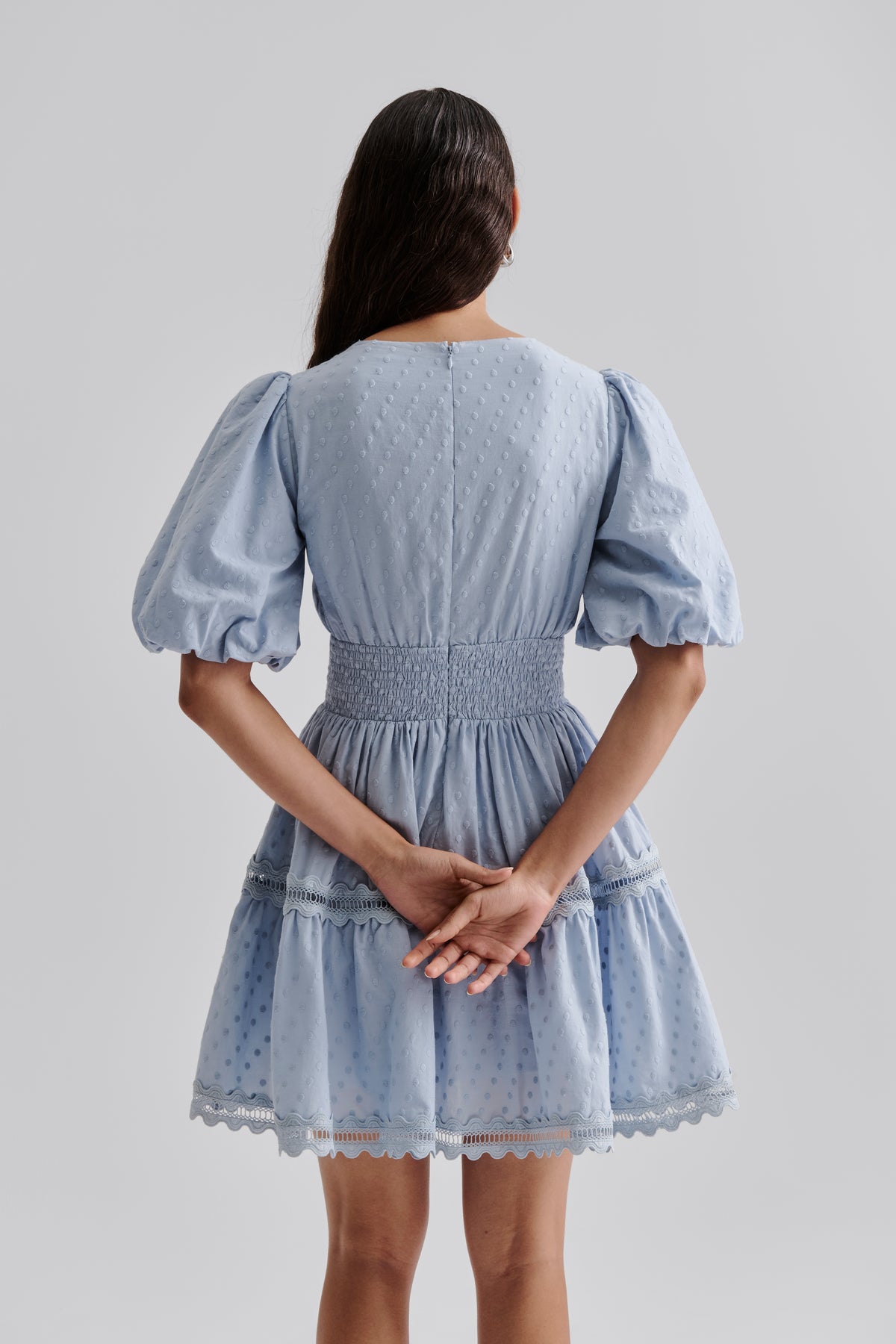 Elvira V-Neck Miniklänning - Dusty Blue