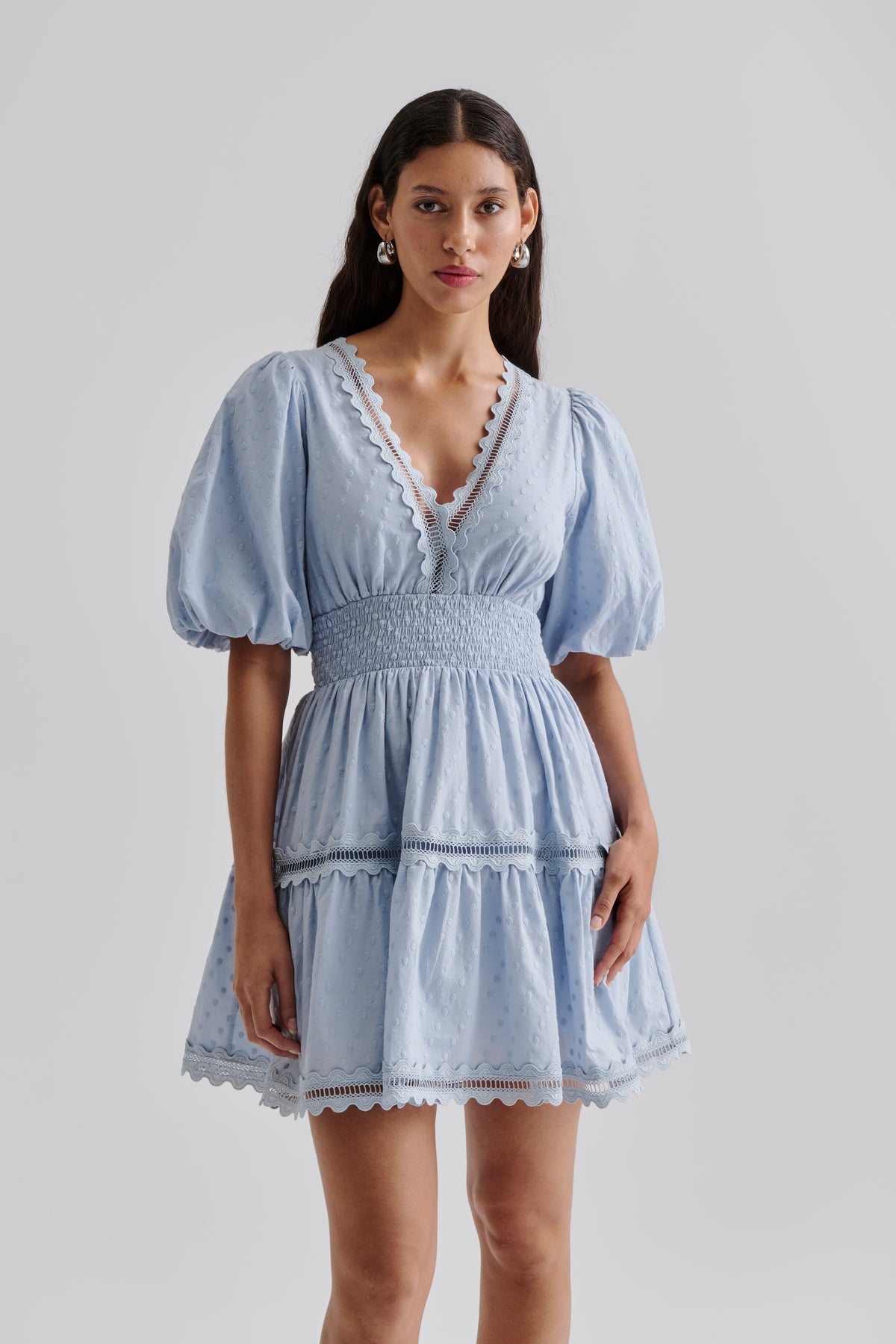 Elvira V-Neck Miniklänning - Dusty Blue
