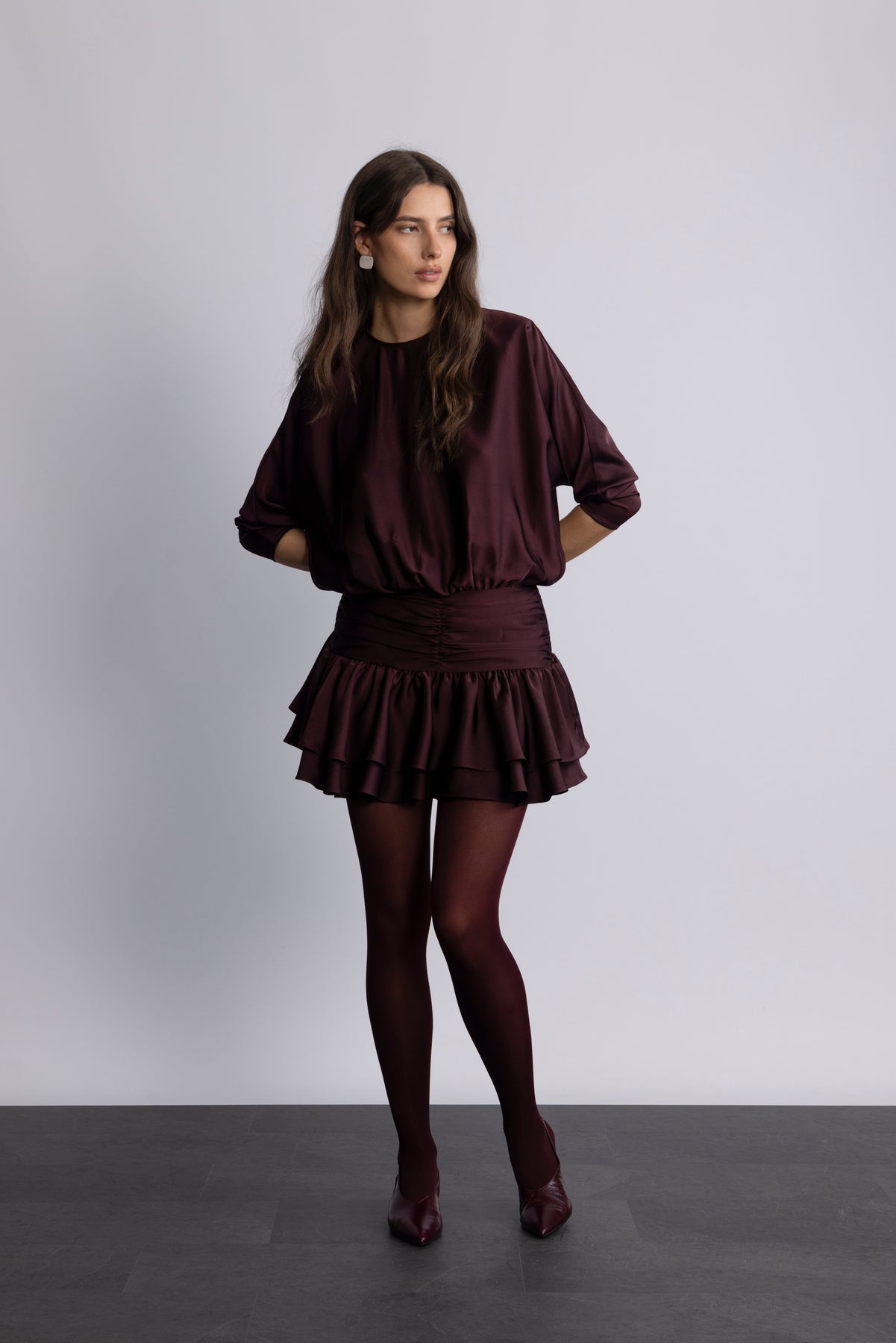 Cordelia Satin Mini Dress - Burgundy
