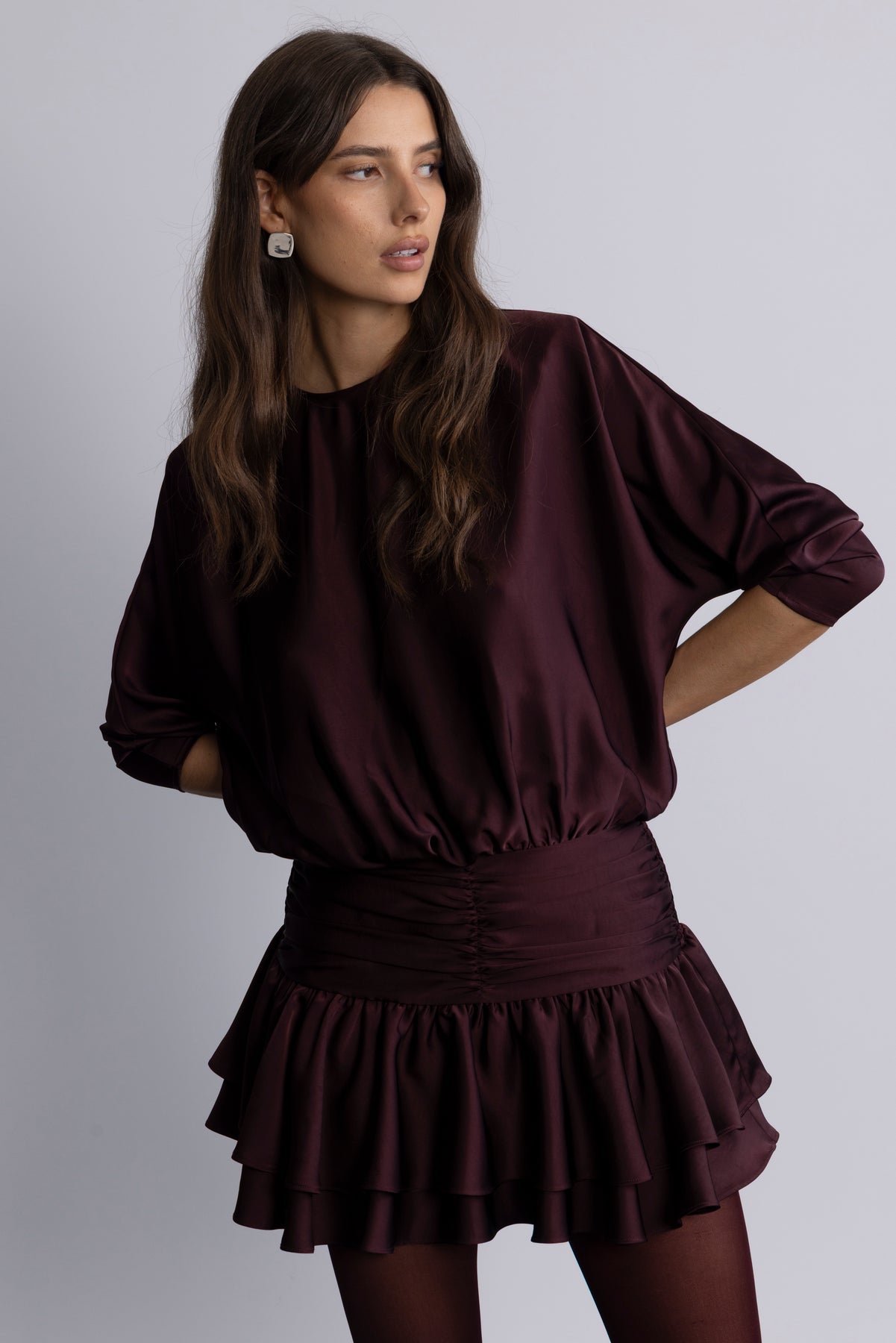 Cordelia Satin Mini Dress - Burgundy