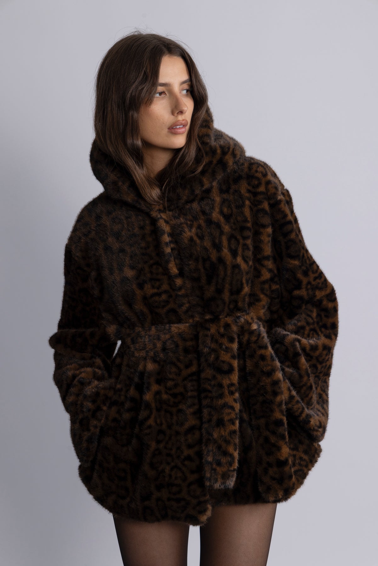 Fran Leo Faux Fur Jacket - Brun Leopard