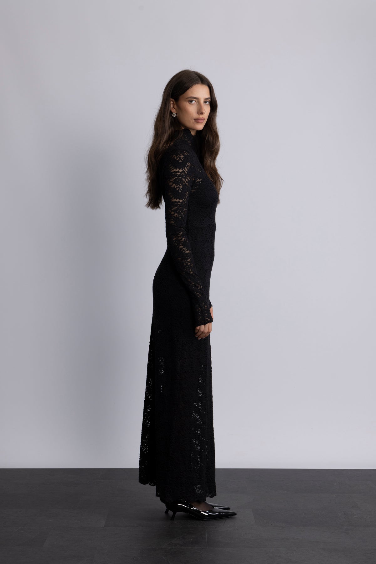 Olivia Bodycon Maxi Lace Dress - Svart