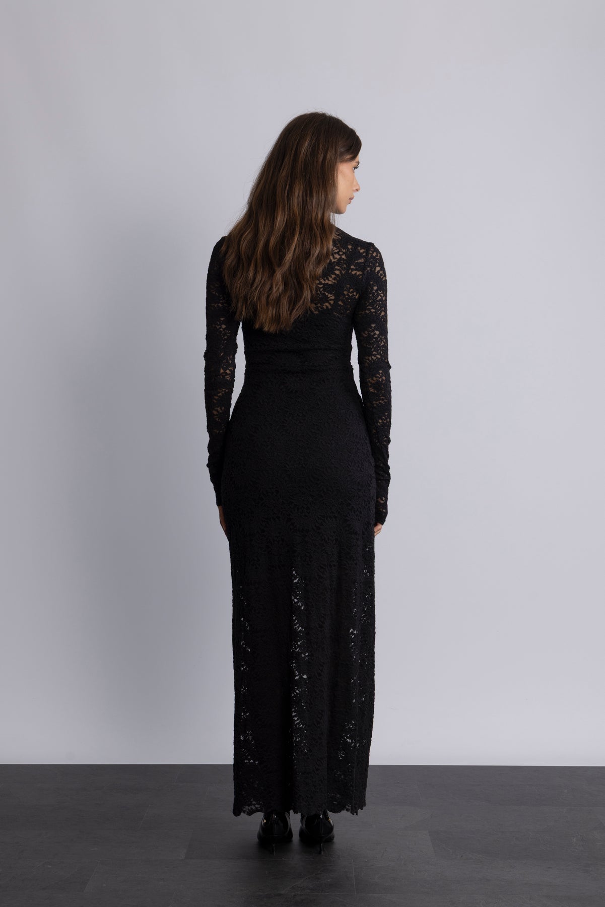Olivia Bodycon Maxi Lace Dress - Svart