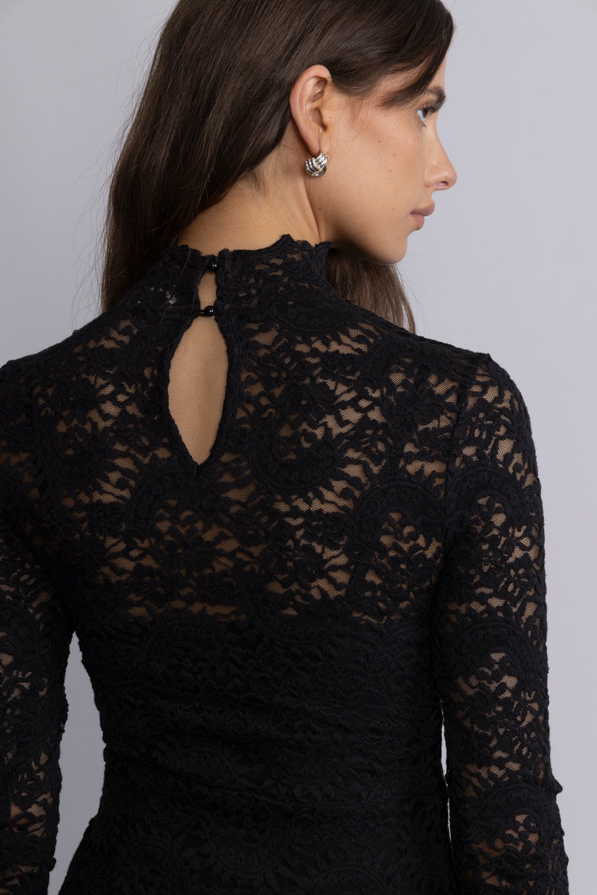 Olivia Bodycon Maxi Lace Dress - Svart