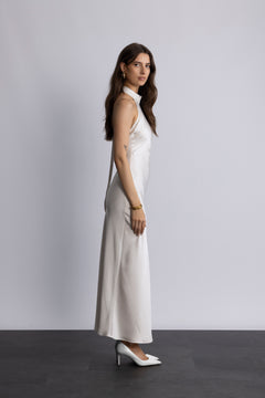 Lola Satin Halter Maxi Dress - Creme