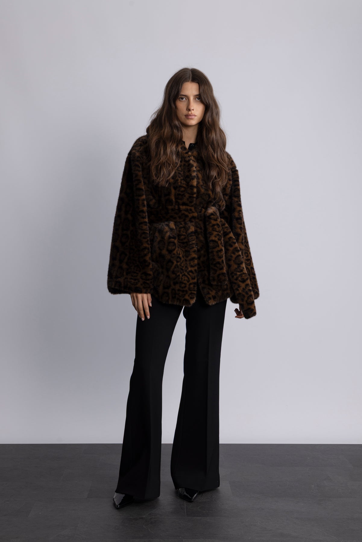 Fran Leo Faux Fur Jacket - Brun Leopard
